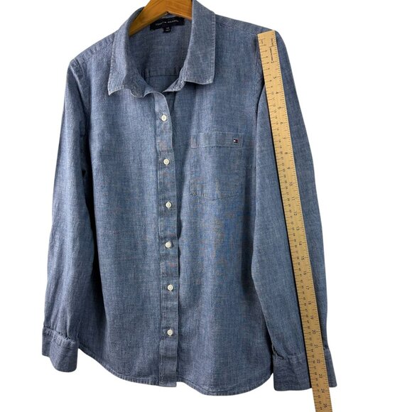 Tommy Hilfiger Women’s Denim Chambray Button-Down Shirt – Sz L – Classic Casual - Picture 5 of 13